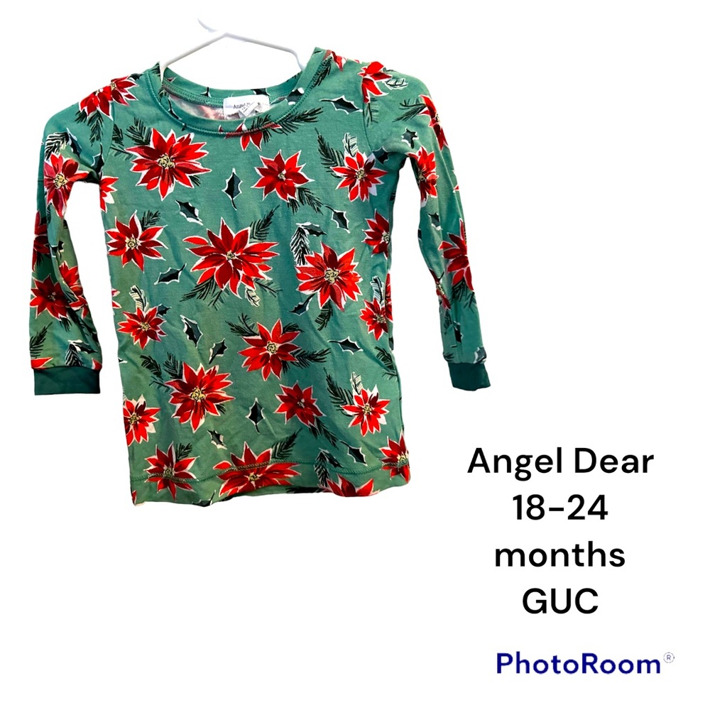 Adorable angel dear green poinsettia pajamas 2 piece size 18-24 months GUC